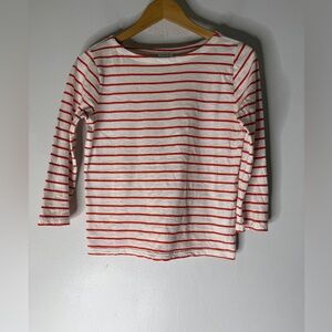 J Crew Factory‎ White Orange Stripe Boat Neck 3/4 Sleeve T-shirt XXS